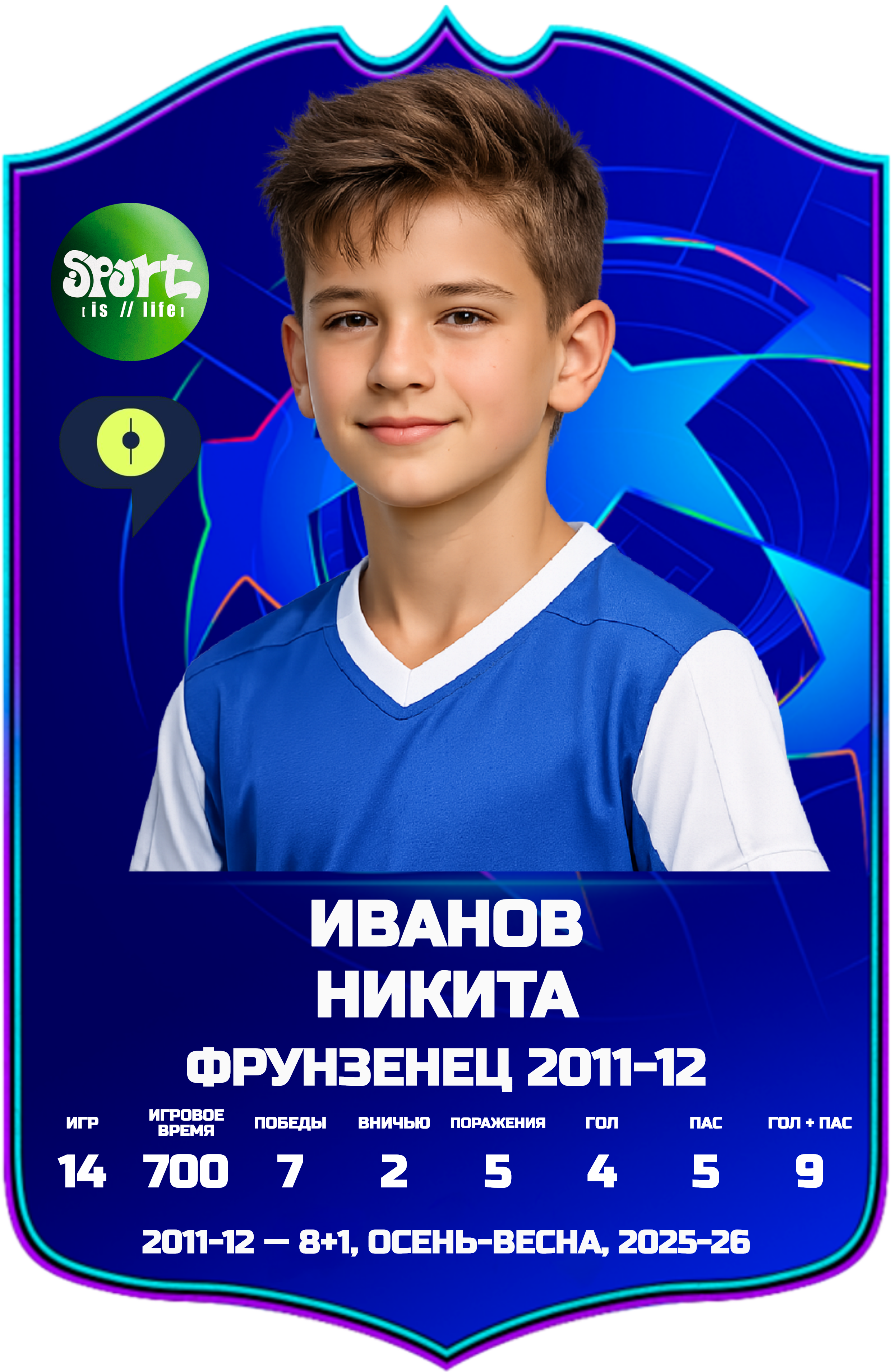 Пример персонализированного диплома игрока FUTBOLISTA